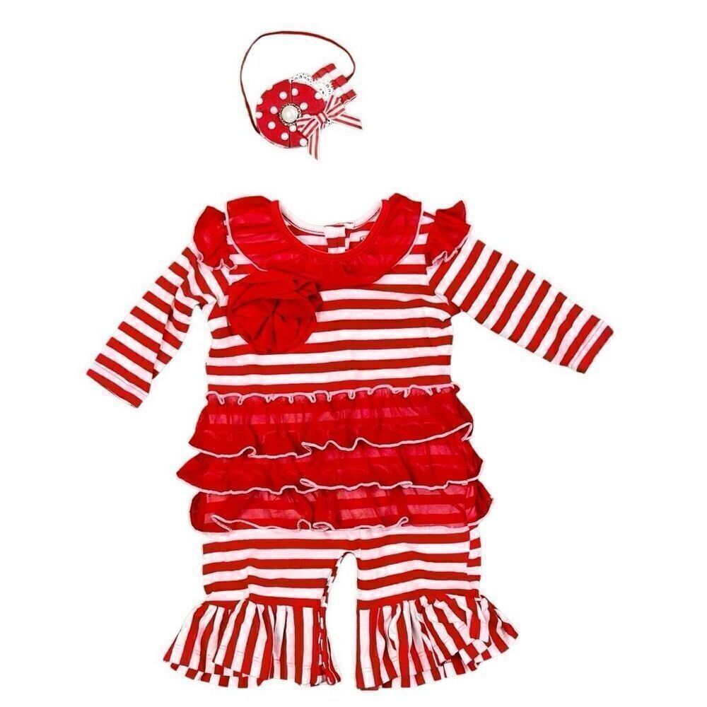 Mustard Pie Red White Stripe Ruffle One Piece 3 M